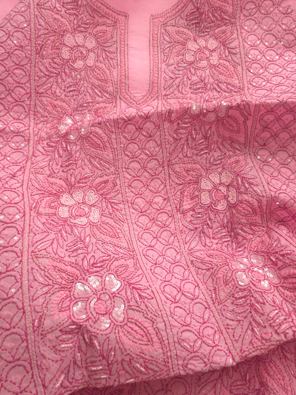 Pink and dark pink combo full suit with embellishments