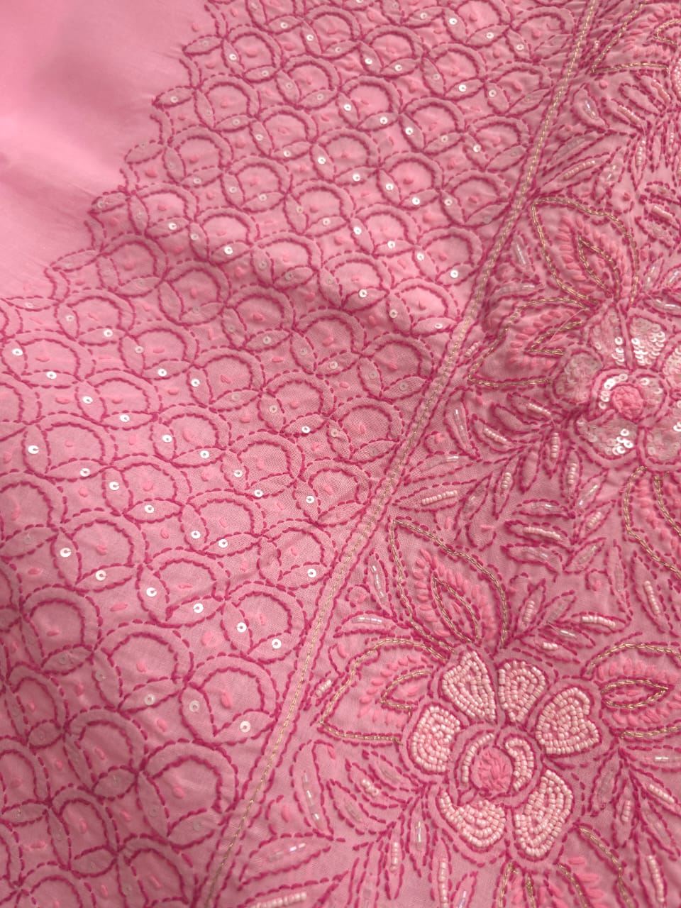 Pink and dark pink combo full suit with embellishments