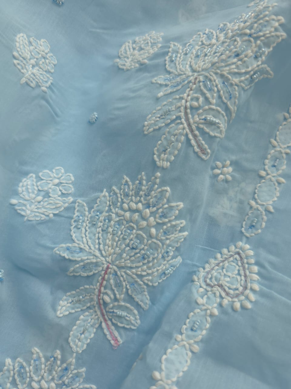 Powder Blue cotton full suit with handwork and embellishments
