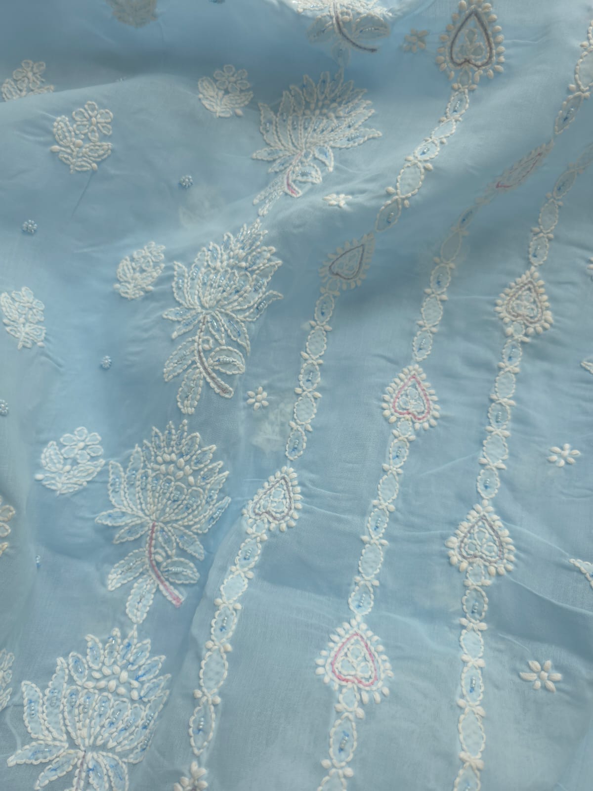 Powder Blue cotton full suit with handwork and embellishments