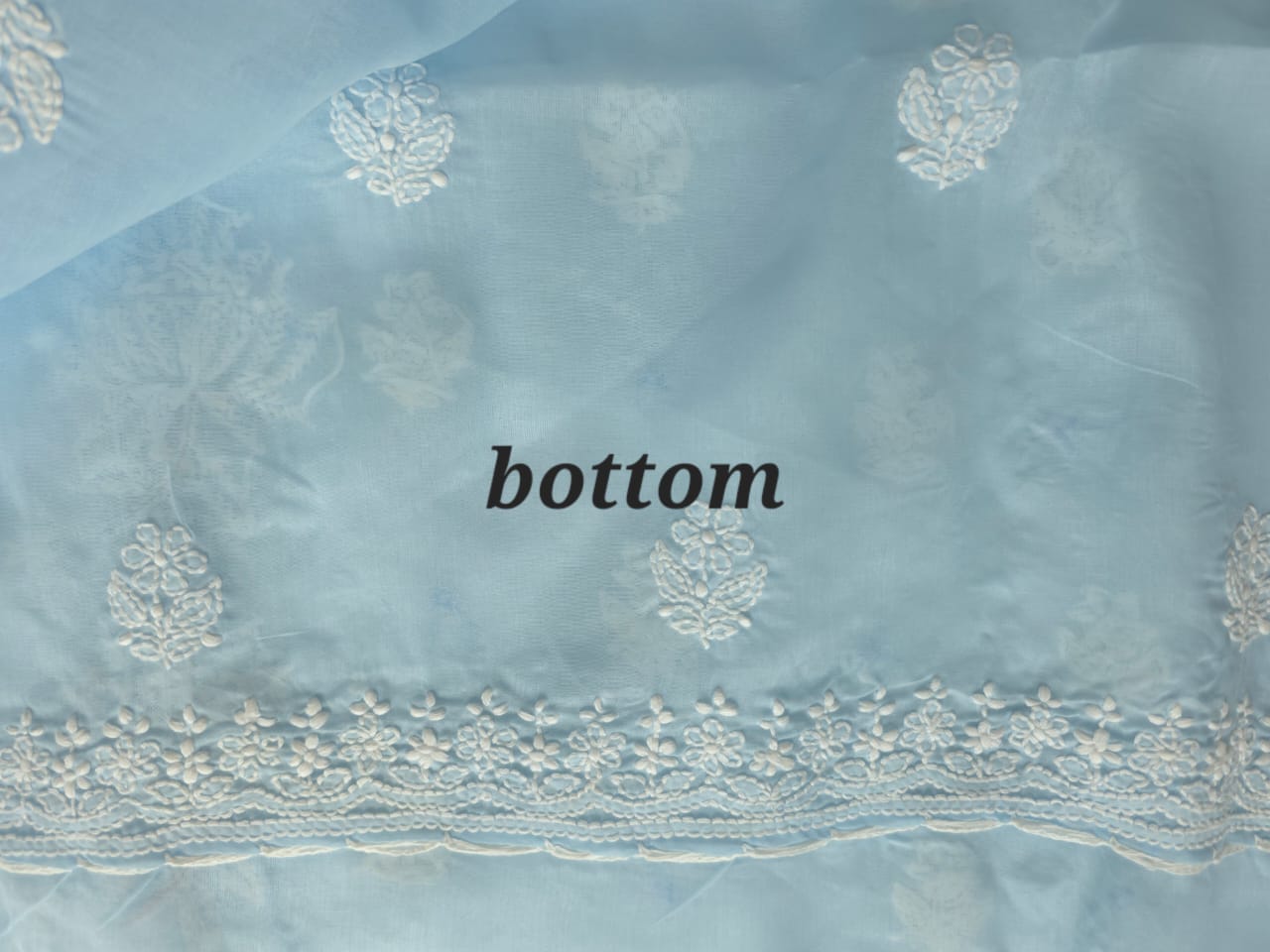 Powder Blue cotton full suit with handwork and embellishments