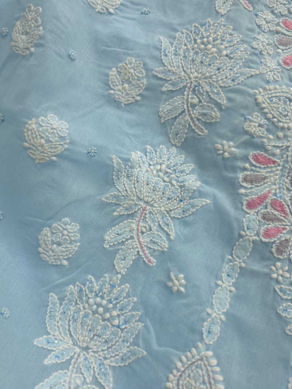 Powder Blue cotton full suit with handwork and embellishments