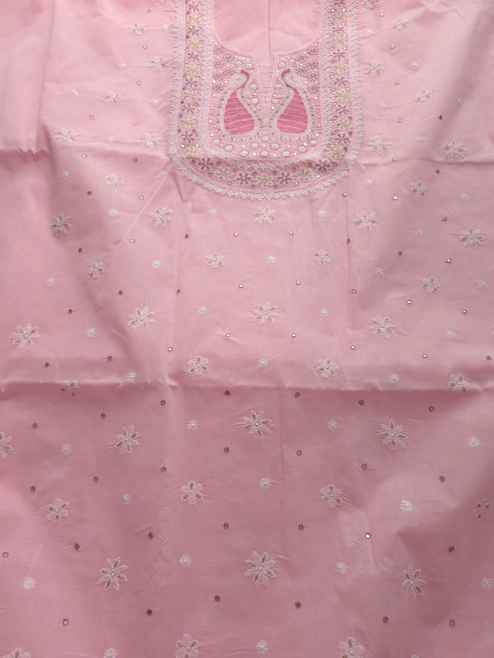 Pink Cotton Full suit with chikankari  embellishments