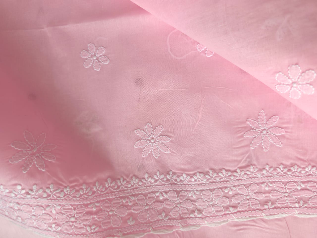 Pink Cotton Full suit with chikankari embellishments