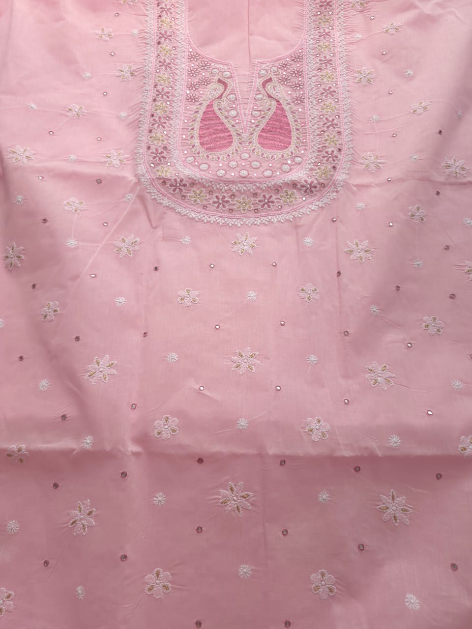 Pink Cotton Full suit with chikankari  embellishments