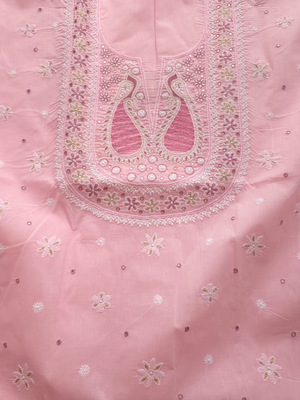 Pink Cotton Full suit with chikankari embellishments