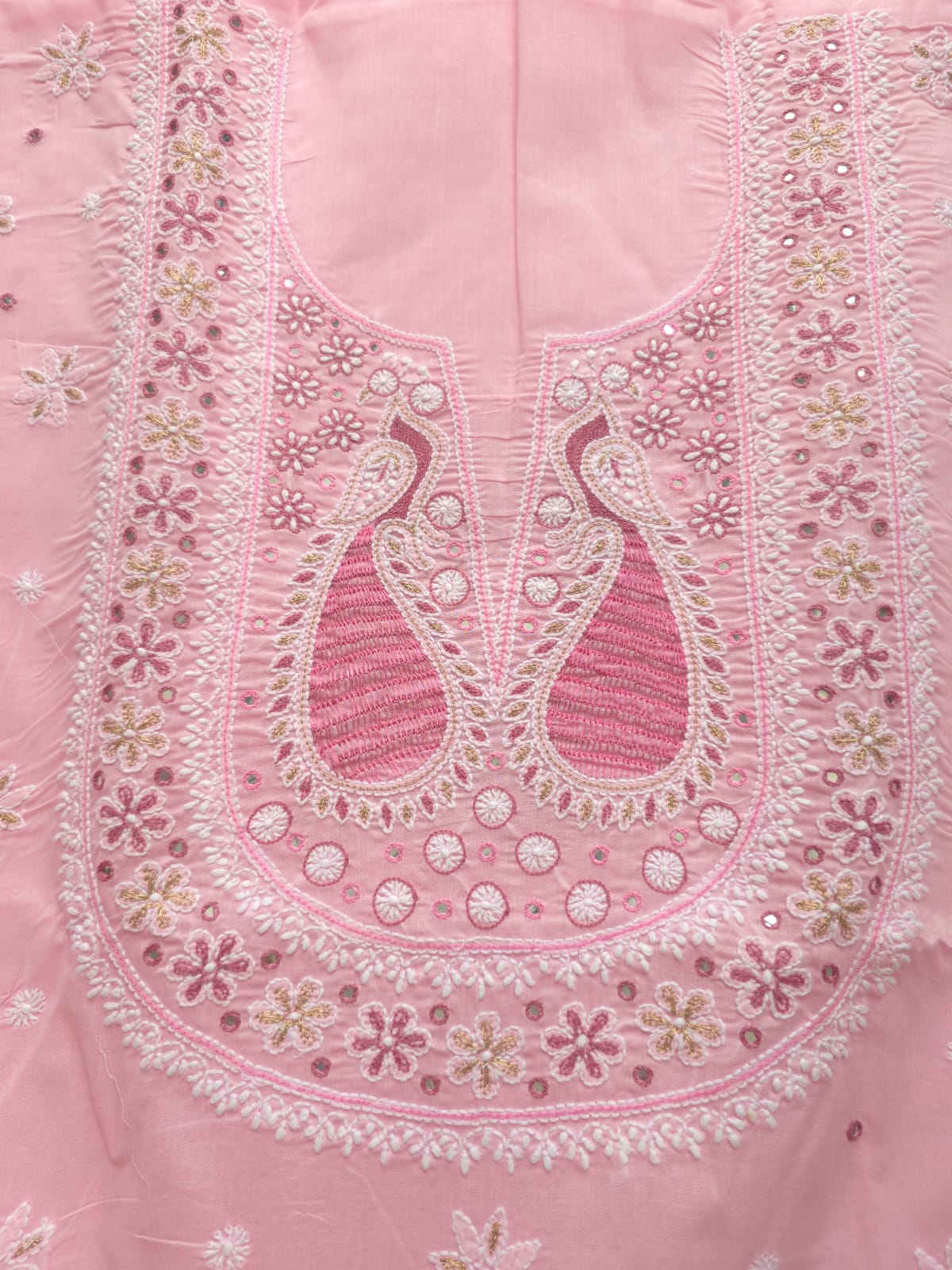 Pink Cotton Full suit with chikankari embellishments