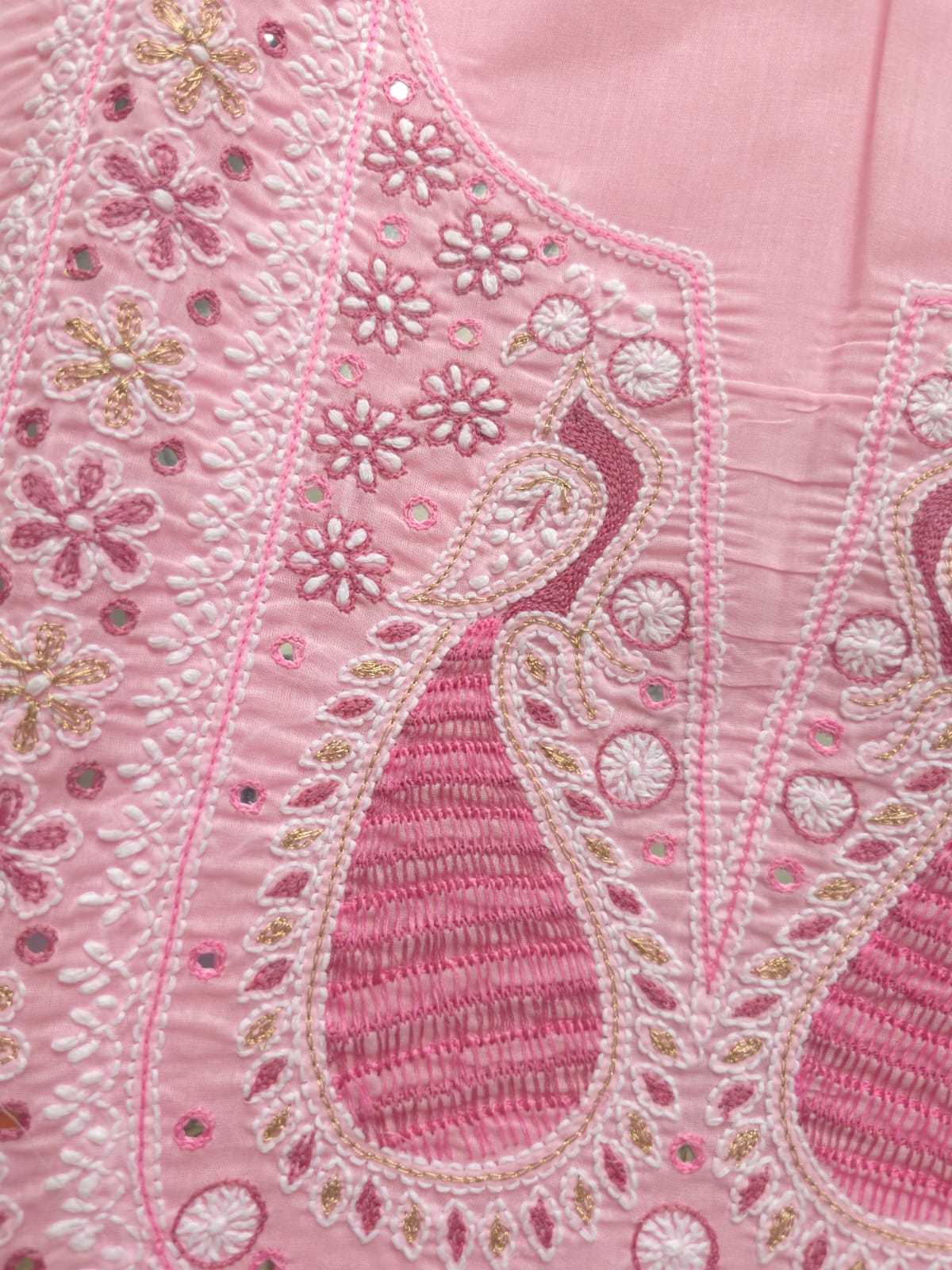 Pink Cotton Full suit with chikankari embellishments