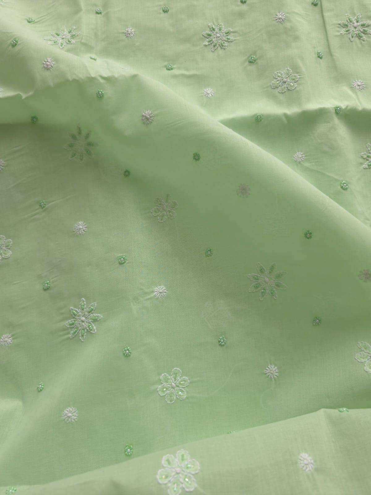 Sage Green designer Cotton Full set with chikankari and add on