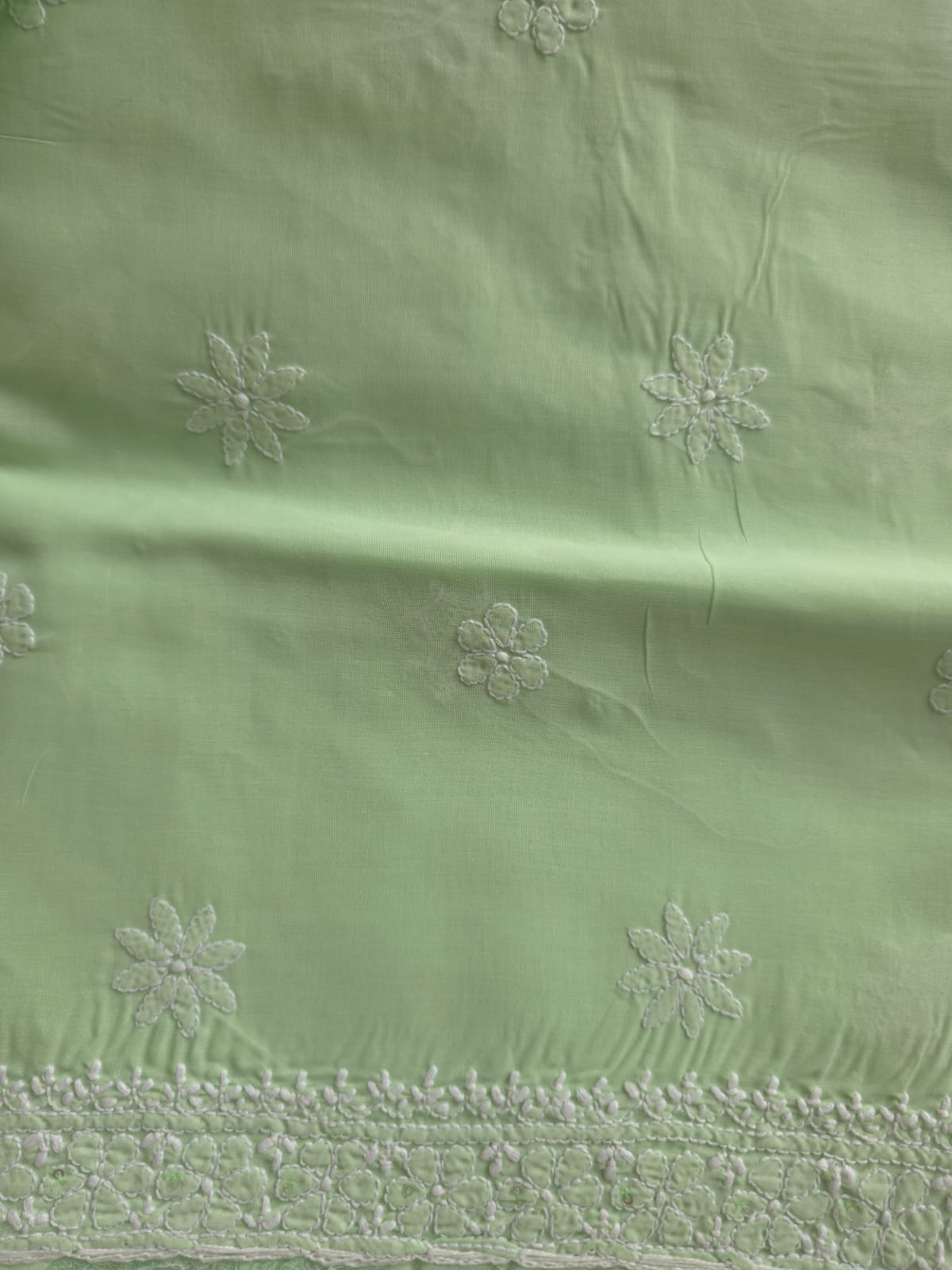 Sage Green designer Cotton Full set with chikankari and add on