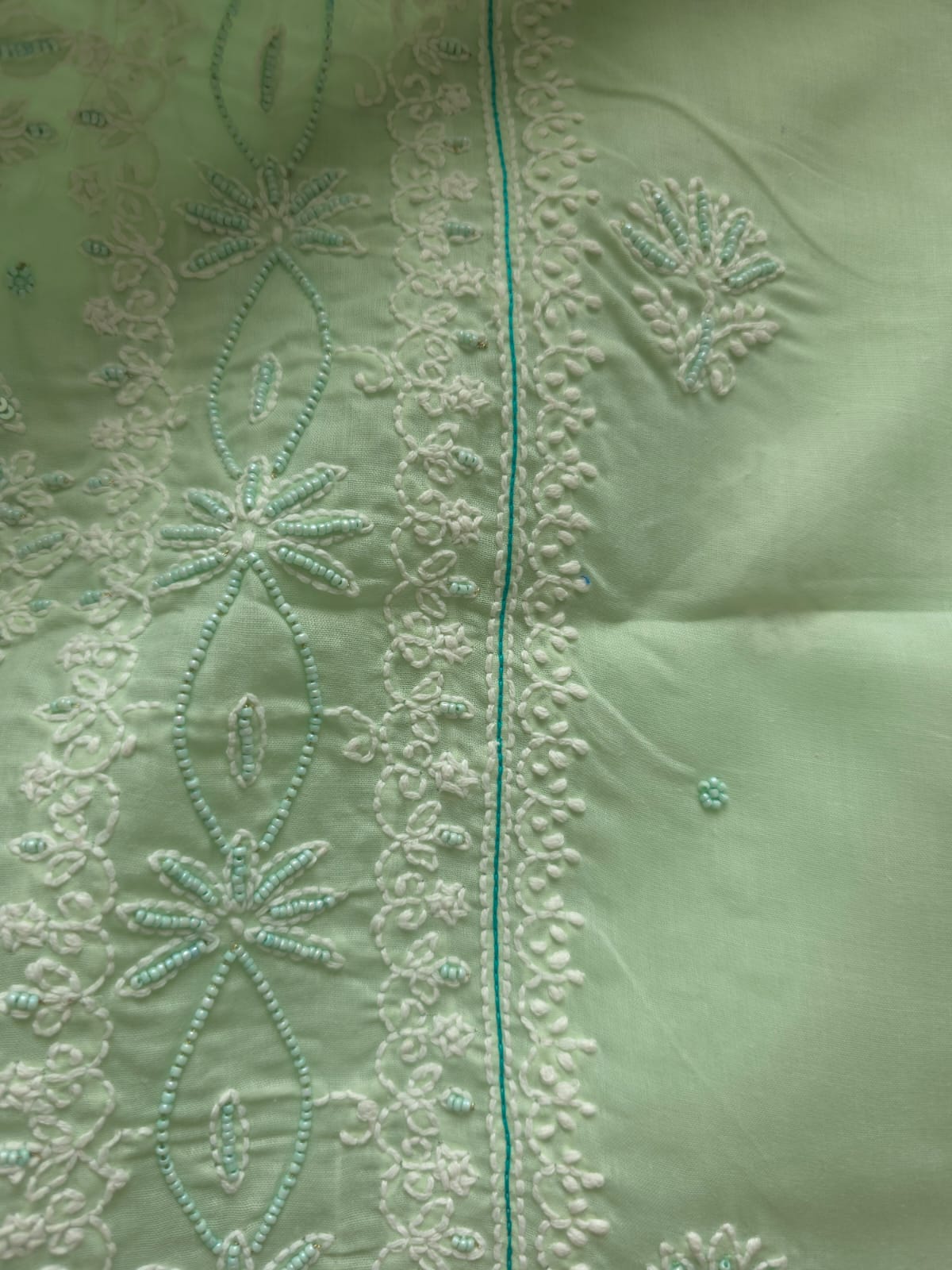 Sage Green Cotton Full set with Chikanakari with embellishments