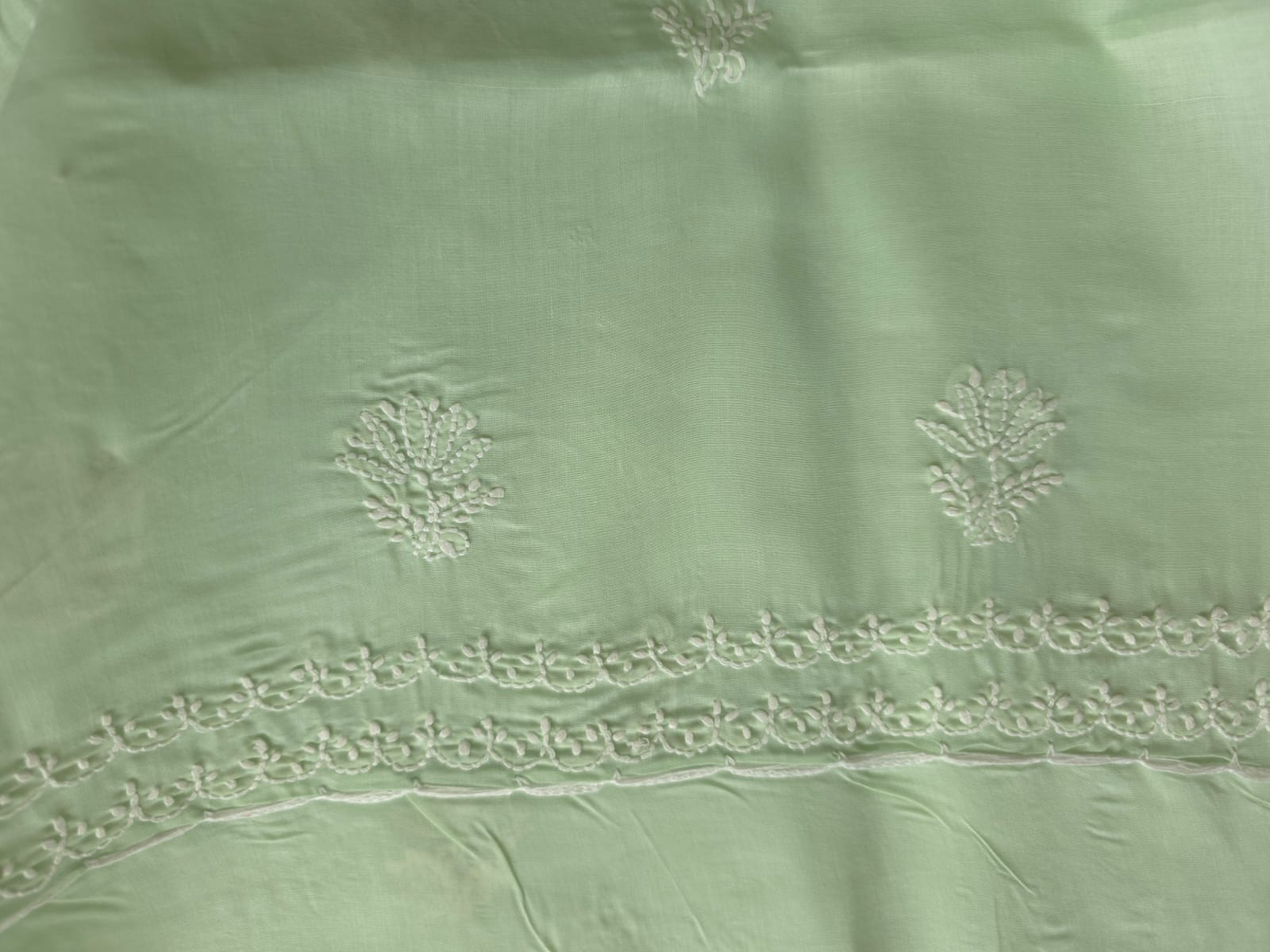 Sage Green Cotton Full set with Chikanakari with embellishments