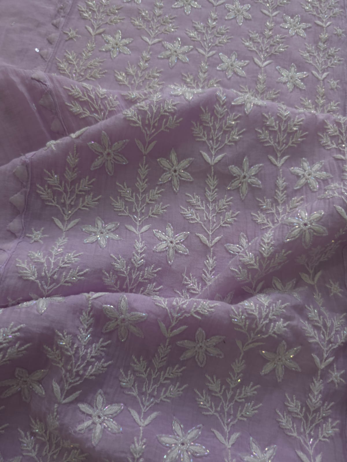 Lavender Mul chanderi semi stitched Kurta dupatta with Embellishments