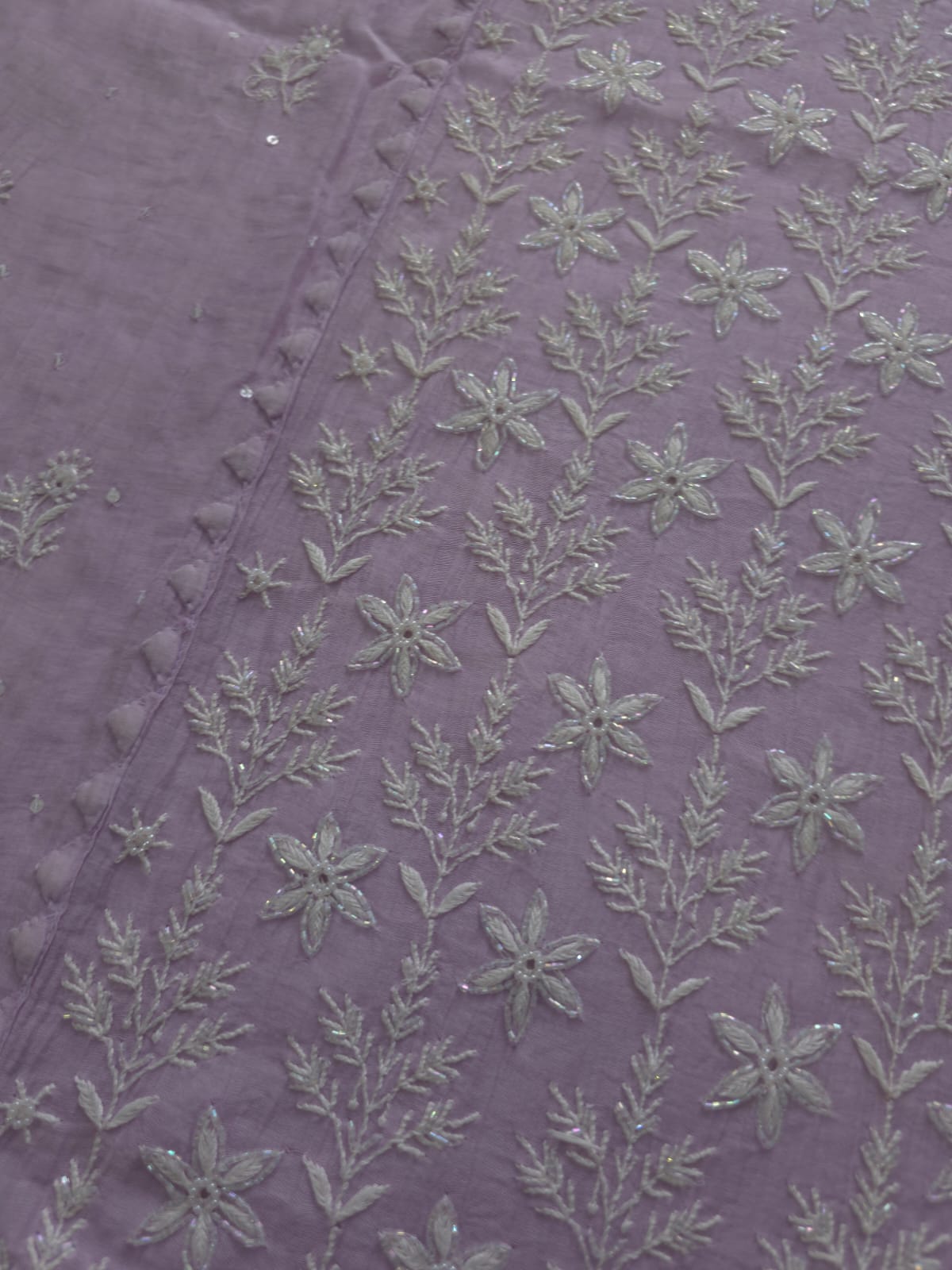 Lavender Mul chnaderi semi stitched Kurta dupatta with Embellishments