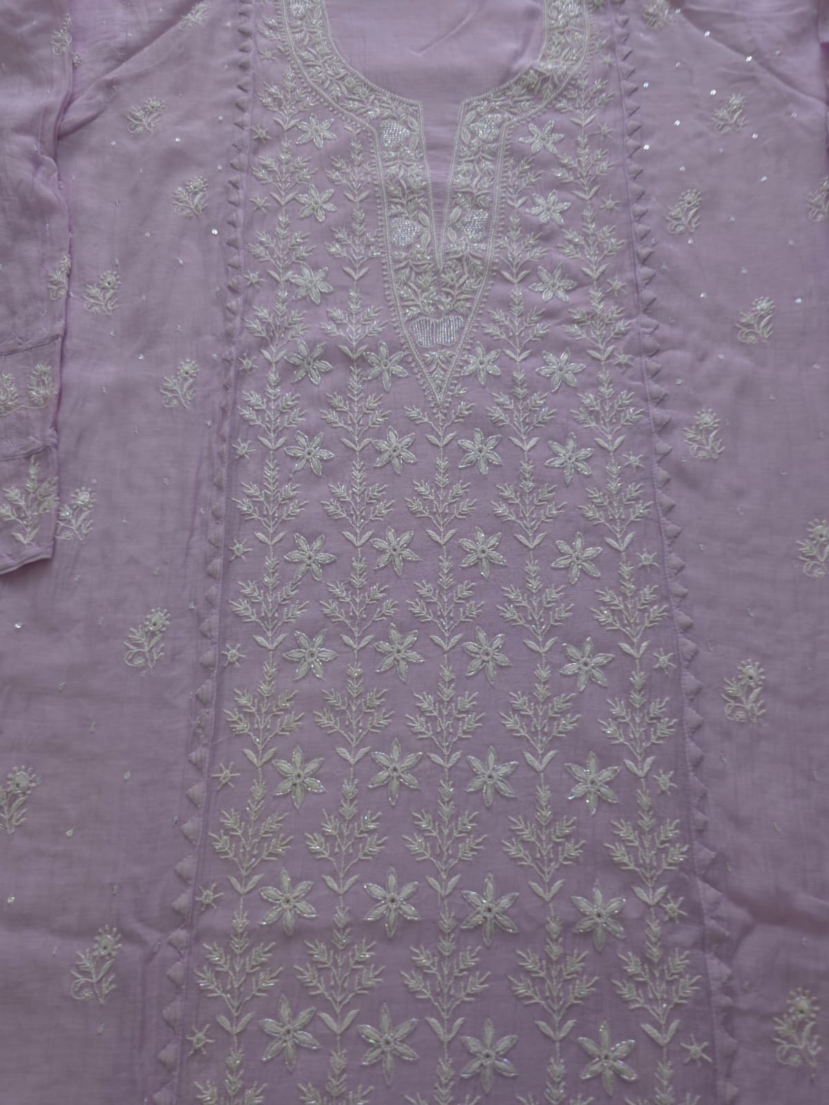 Lavender Mul chanderi semi stitched Kurta dupatta with Embellishments