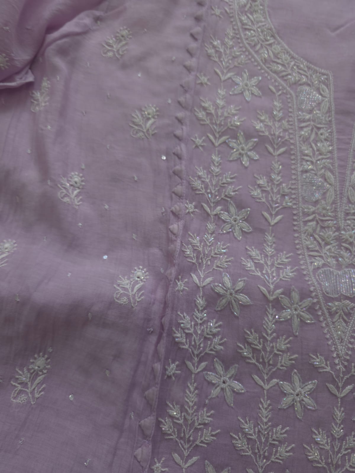 Lavender Mul chanderi semi stitched Kurta dupatta with Embellishments