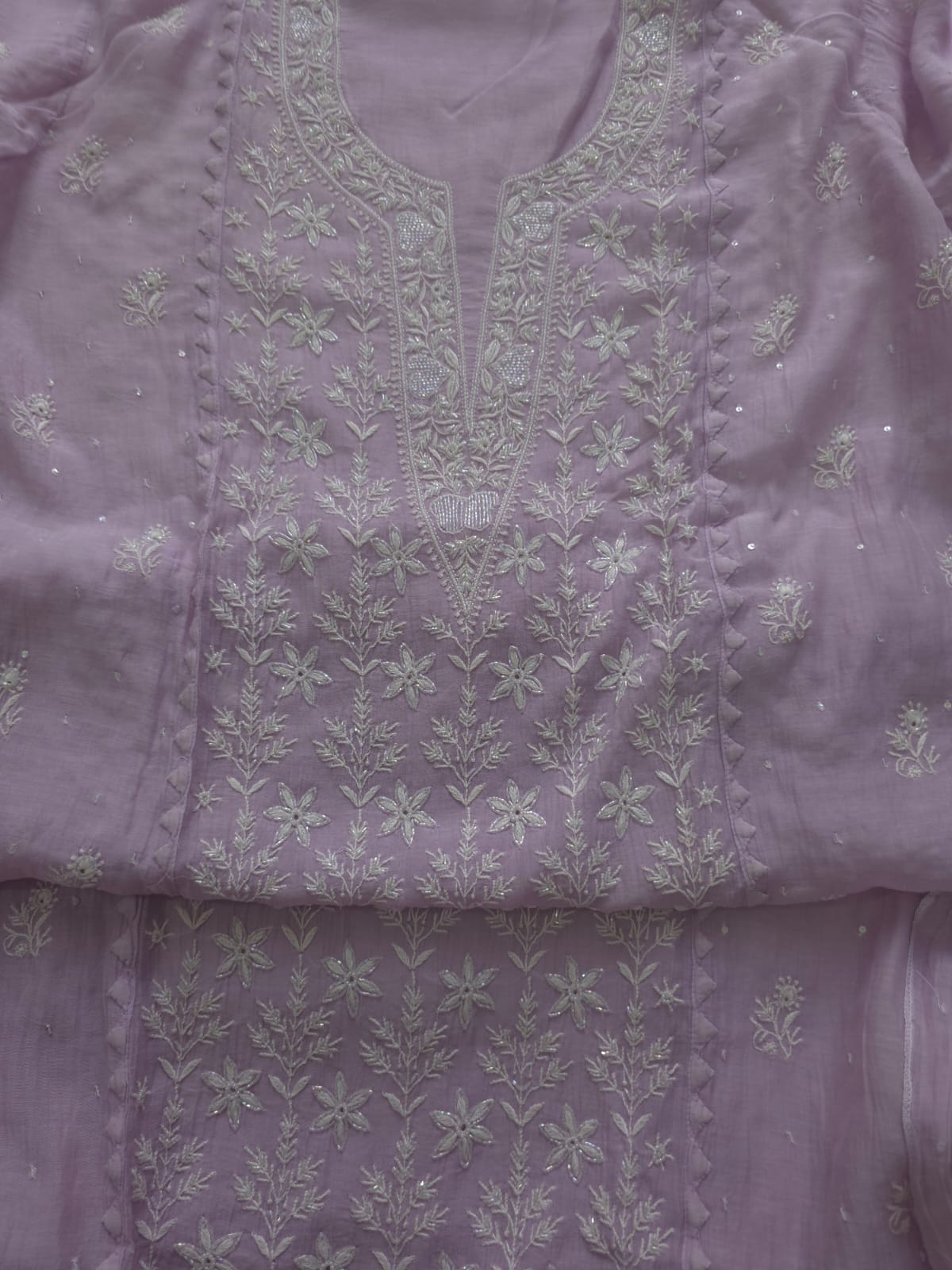 Lavender Mul chnaderi semi stitched Kurta dupatta with Embellishments