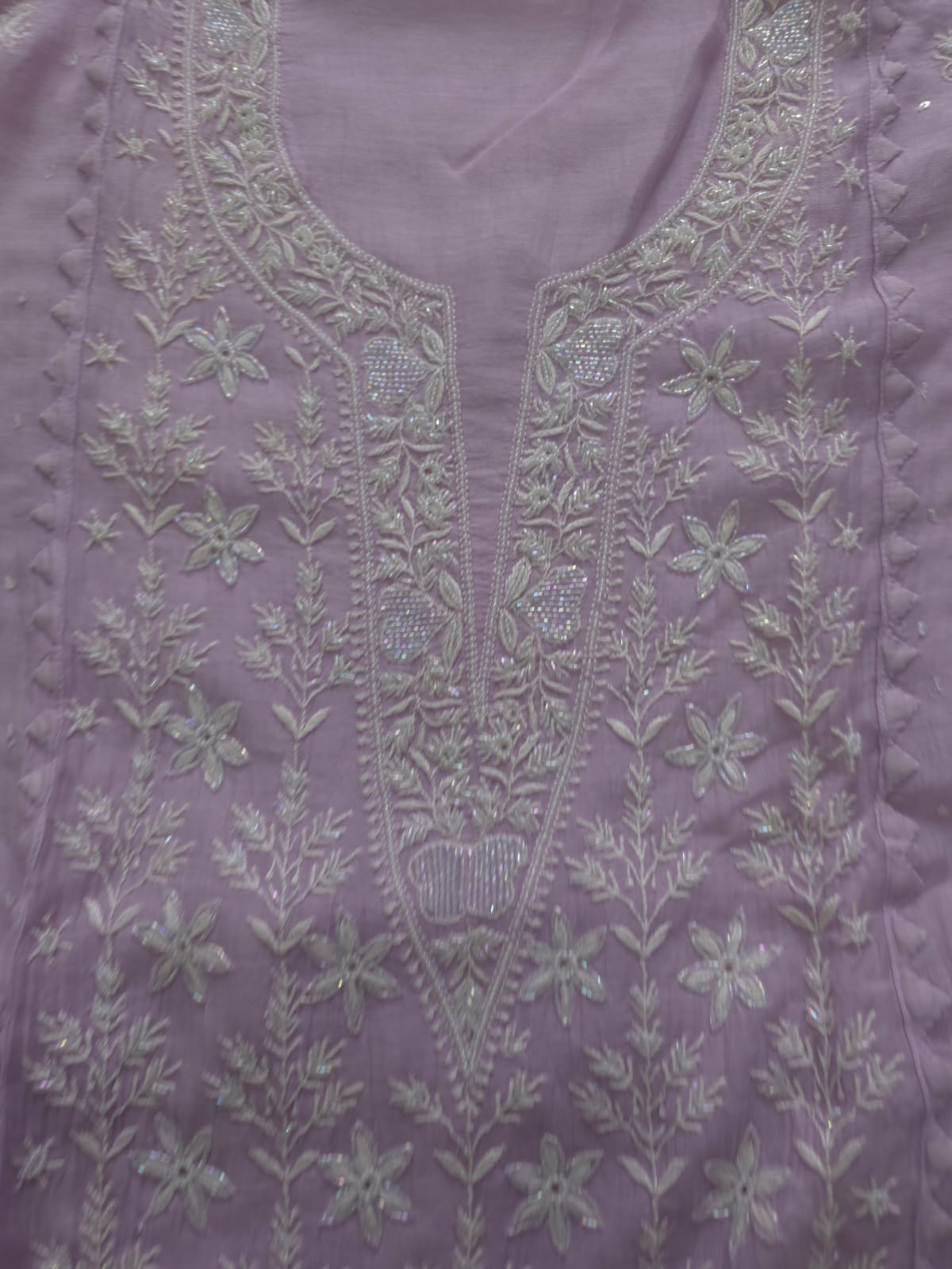 Lavender Mul chanderi semi stitched Kurta dupatta with Embellishments