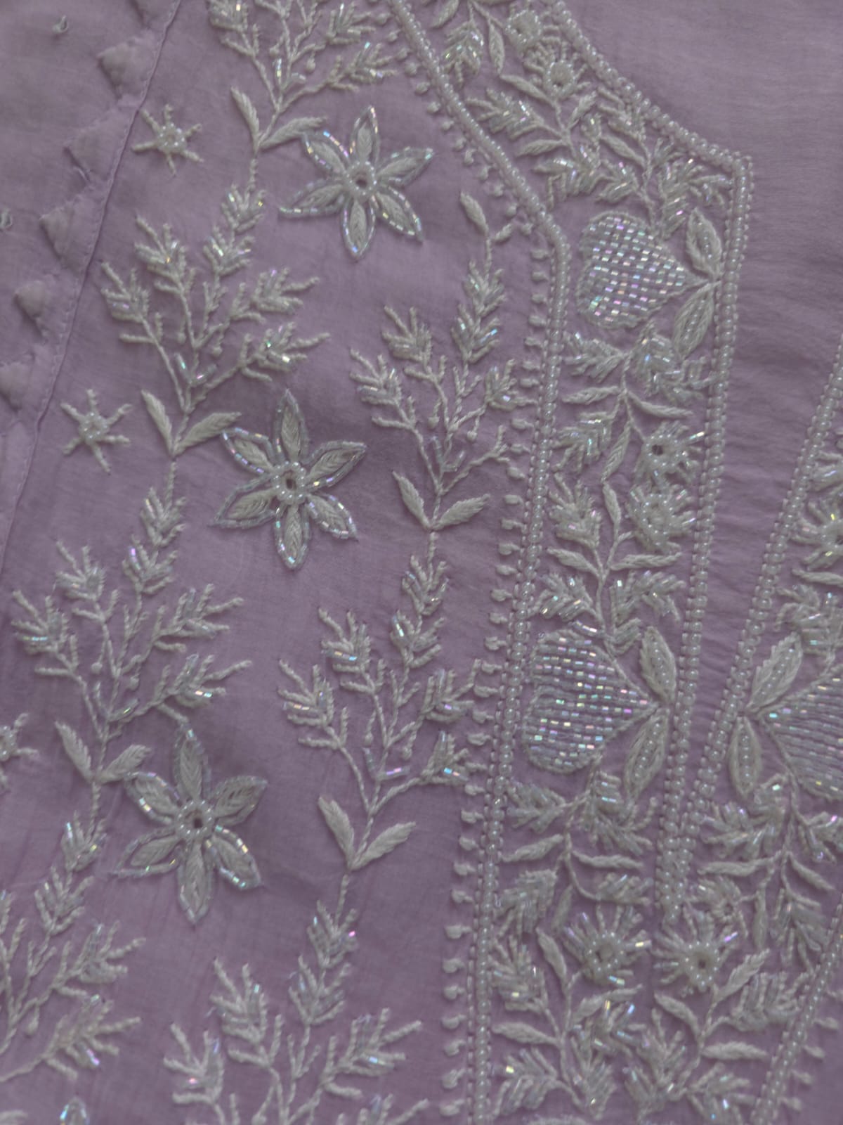 Lavender Mul chanderi semi stitched Kurta dupatta with Embellishments