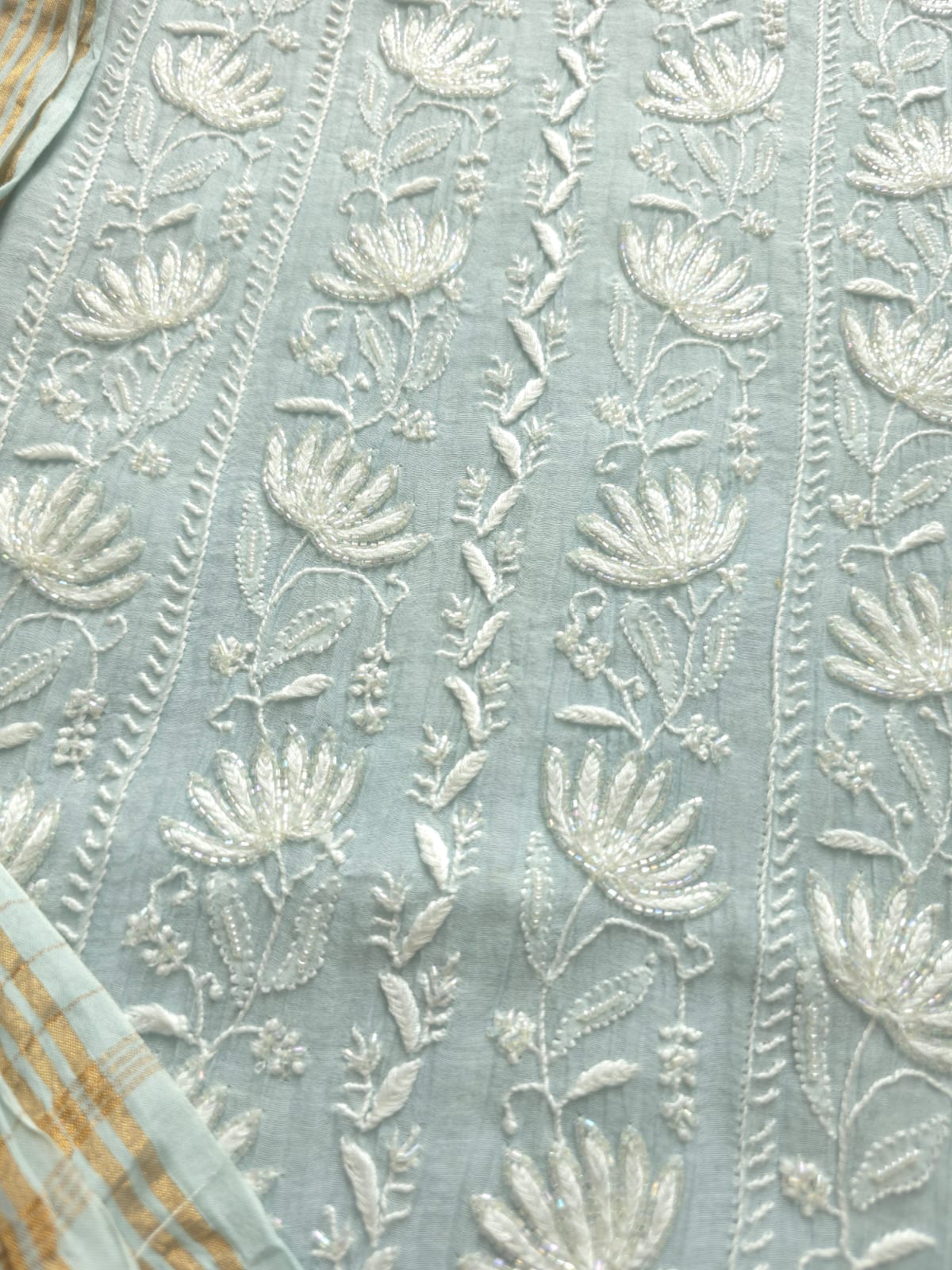 Powder Blue Semistitched Kurta and Dupatta with Fine Chikankari and embellishments