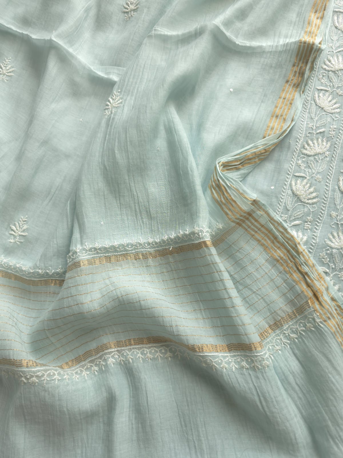 Powder Blue Semistitched Kurta and Dupatta with Fine Chikankari and embellishments