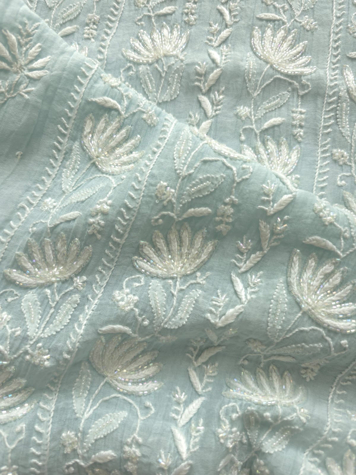 Powder Blue Semistitched Kurta and Dupatta with Fine Chikankari and embellishments