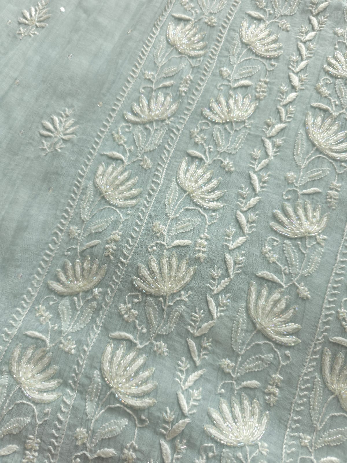 Powder Blue Semistitched Kurta and Dupatta with Fine Chikankari and embellishments