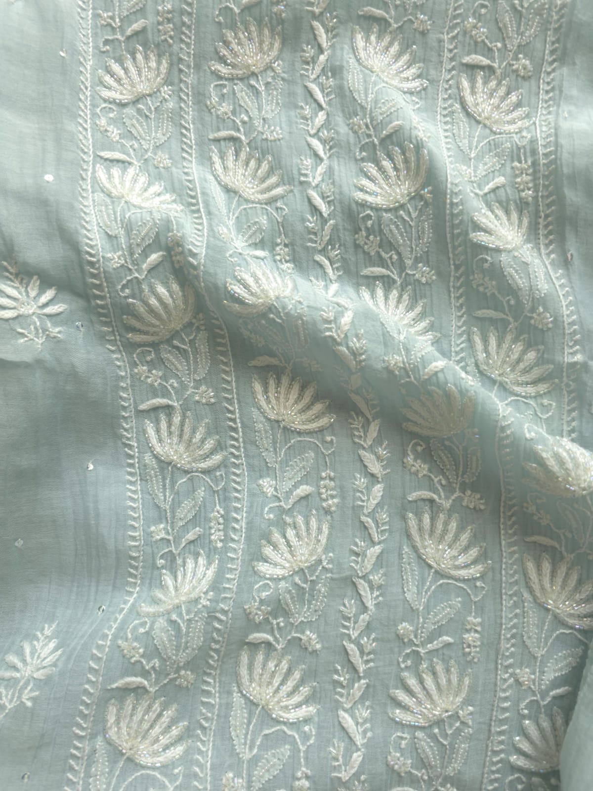 Powder Blue Semistitched Kurta and Dupatta with Fine Chikankari and embellishments