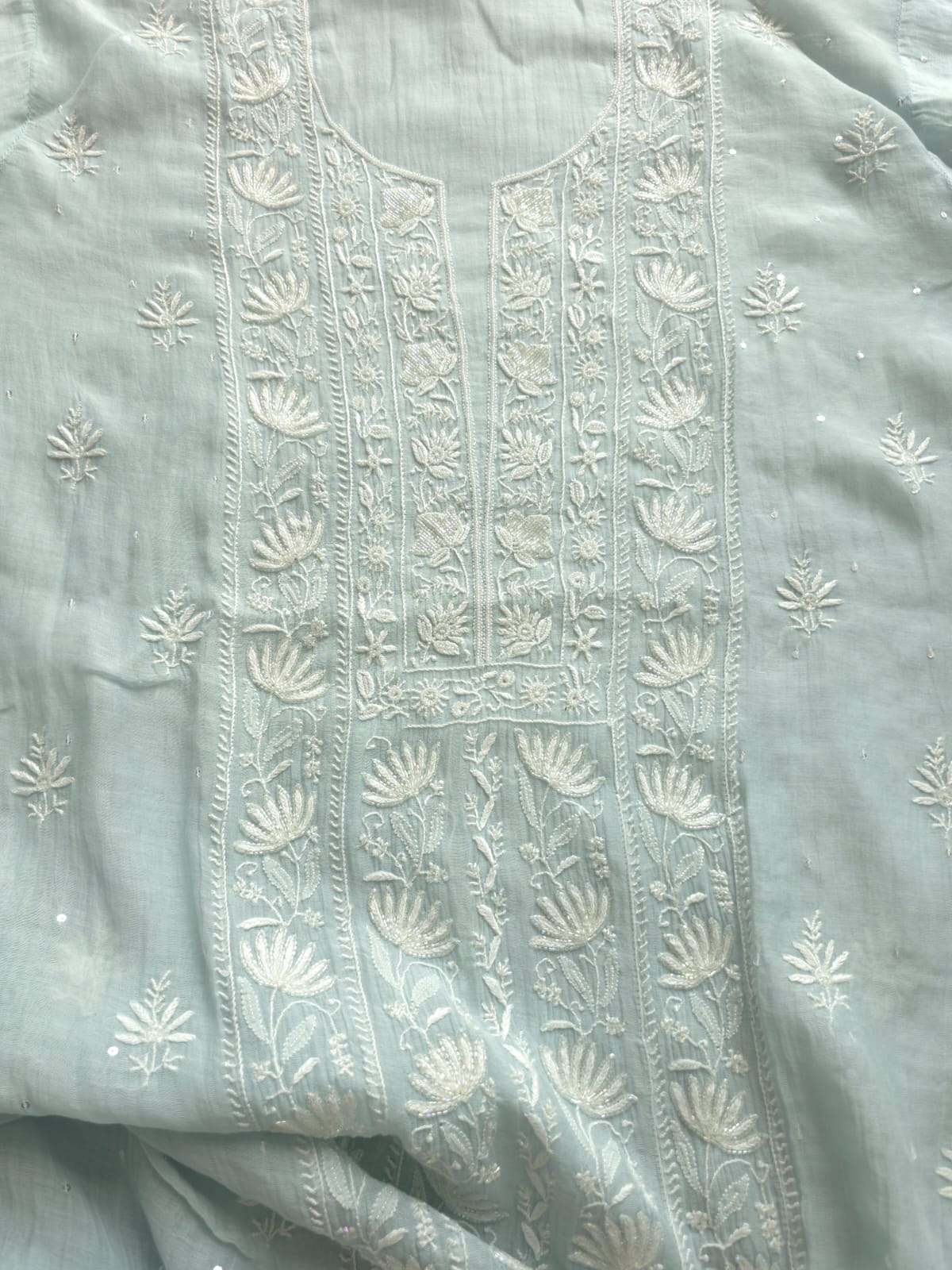 Powder Blue Semistitched Kurta and Dupatta with Fine Chikankari and embellishments