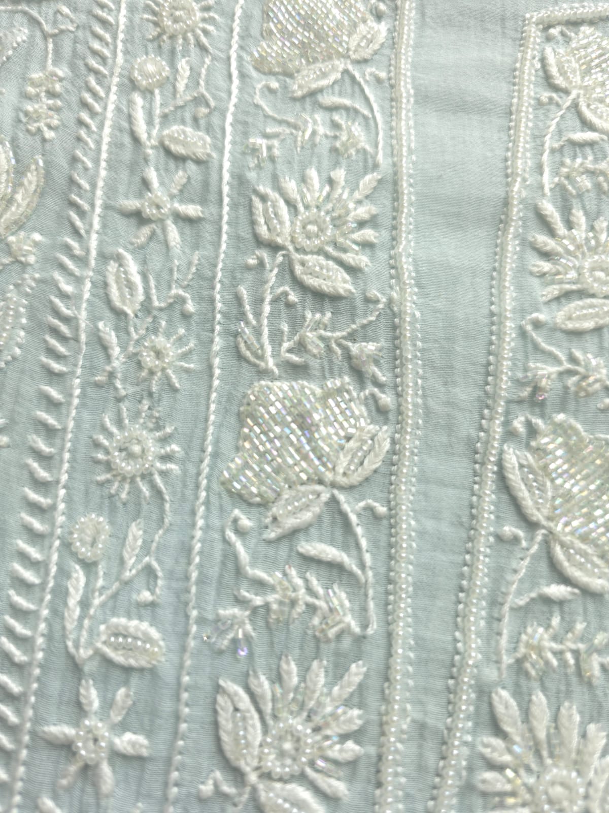 Powder Blue Semistitched Kurta and Dupatta with Fine Chikankari and embellishments
