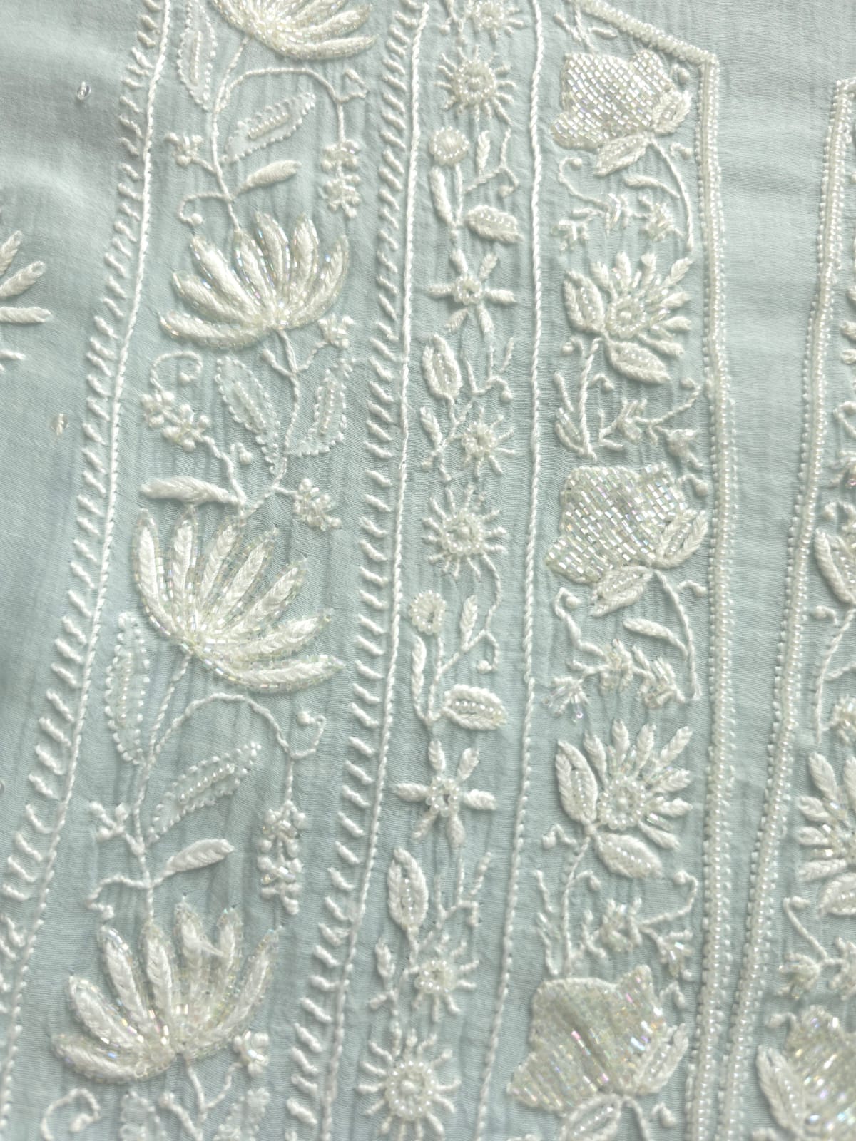 Powder Blue Semistitched Kurta and Dupatta with Fine Chikankari and embellishments