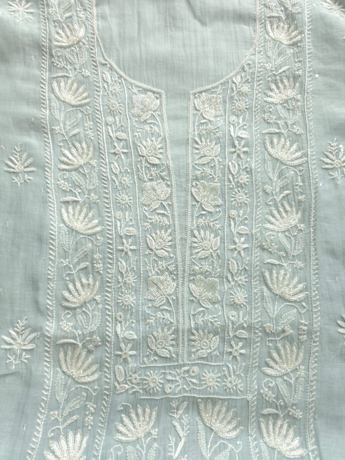 Powder Blue Semistitched Kurta and Dupatta with Fine Chikankari and embellishments