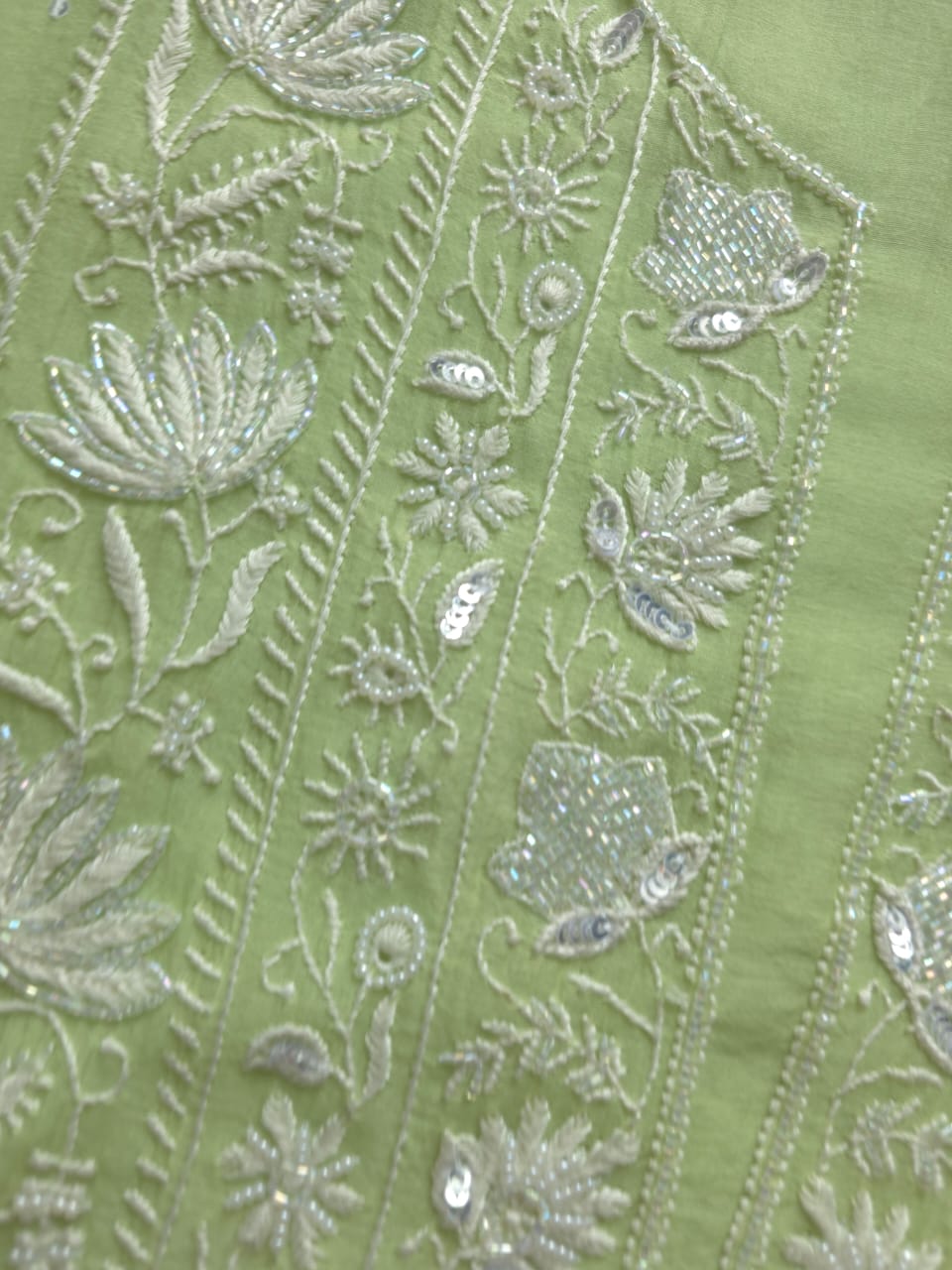 Green Semi stitched Mul chanderi Kurta and Dupatta set