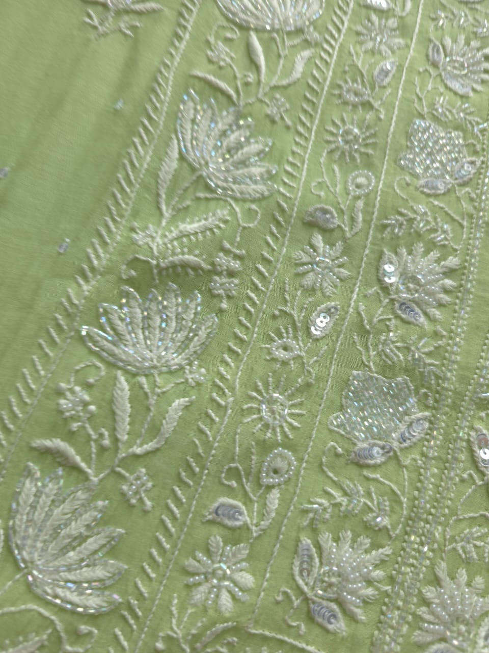 Green Semi stitched Mul chanderi Kurta and Dupatta set