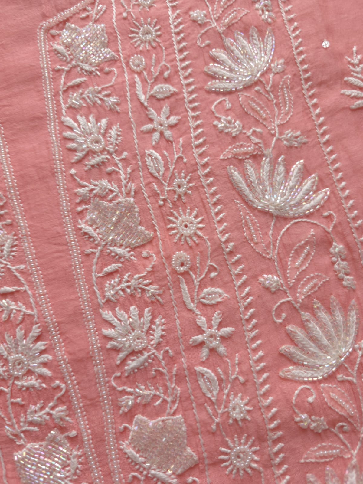 Peachish Pink Semi stitched Kurta dupatta set with chikankari and Embellishments