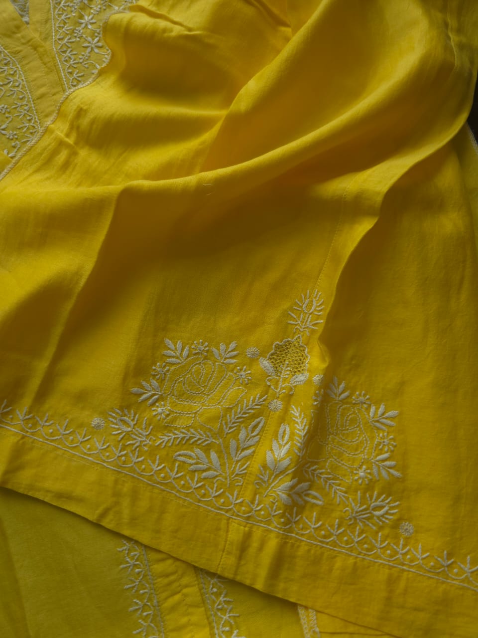 Soft Chanderi silk semistitched co ord set with fine chikankari only