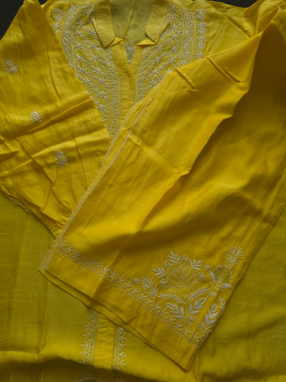 Soft Chanderi silk semistitched co ord set with fine chikankari only