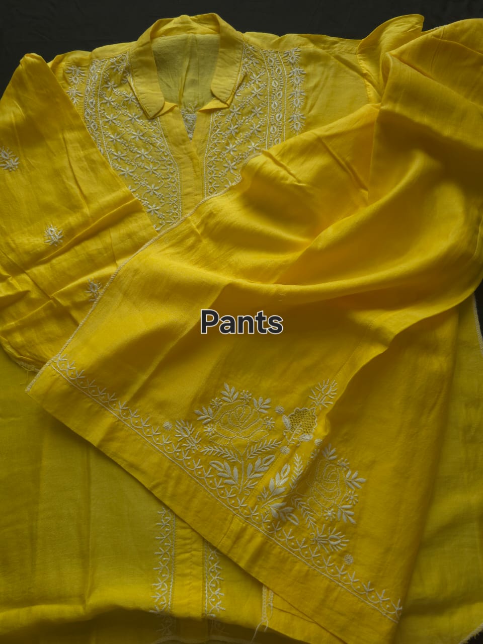 Soft Chanderi silk semistitched co ord set with fine chikankari only