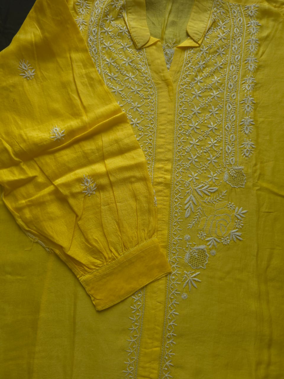 Soft Chanderi silk semistitched co ord set with fine chikankari only