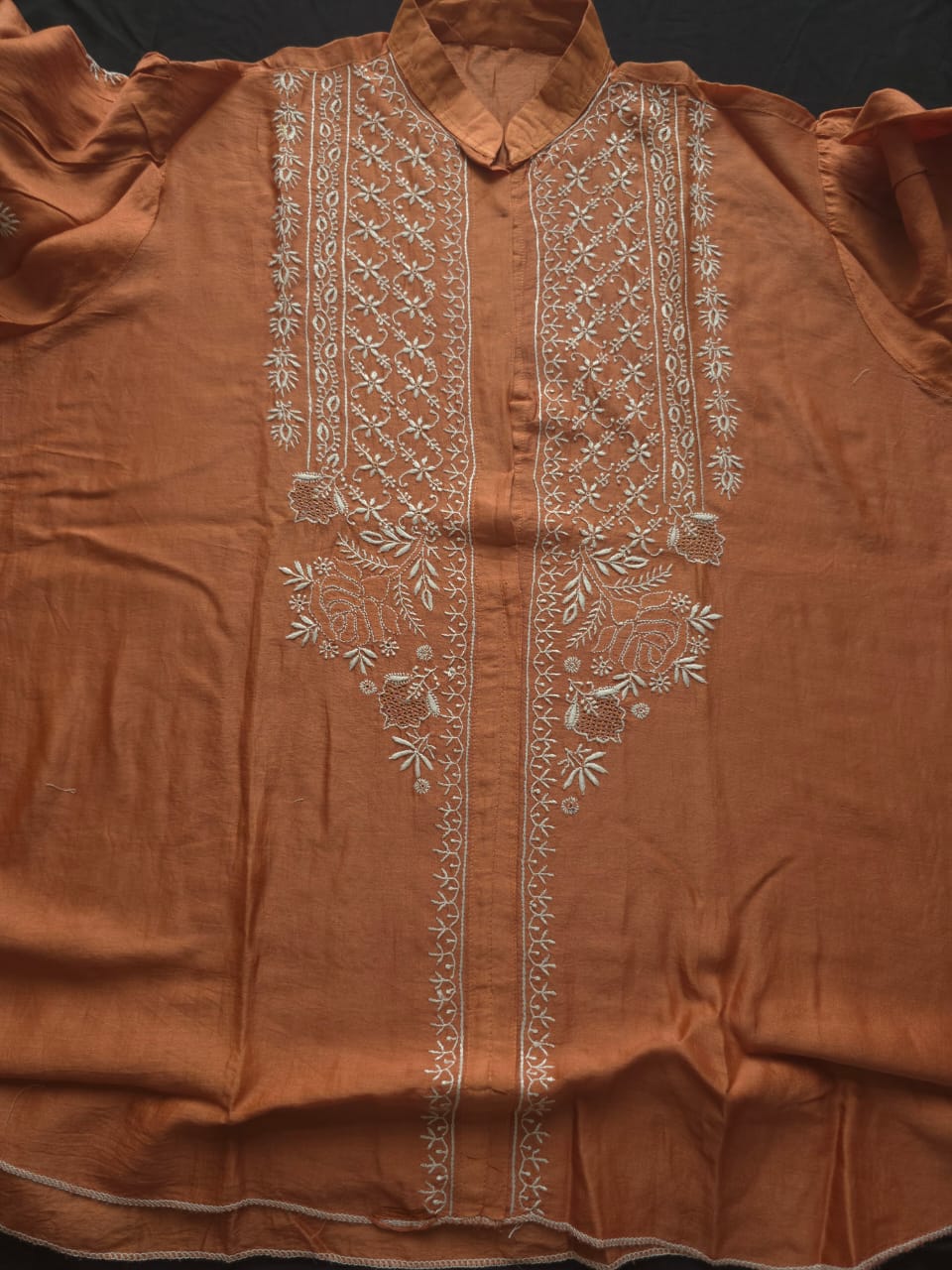 Soft Chanderi Silk semistithced co ord set with fine chikankari only