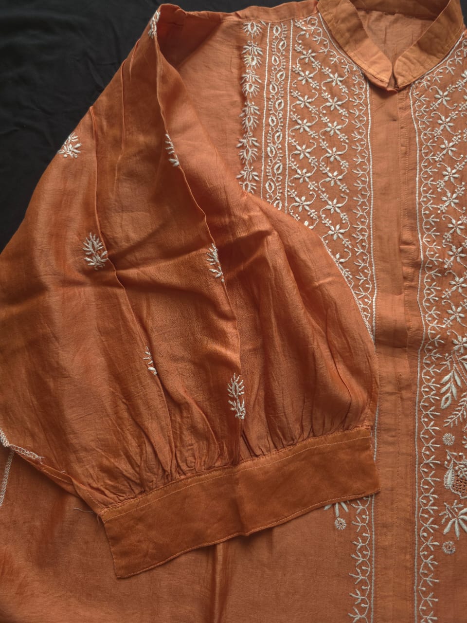 Soft Chanderi Silk semistithced co ord set with fine chikankari only