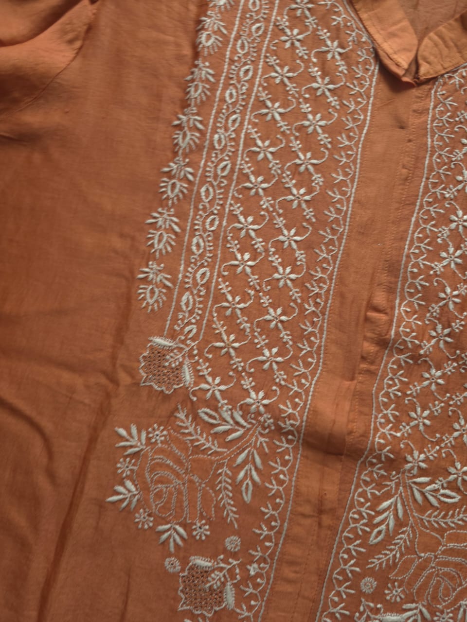 Soft Chanderi Silk semistithced co ord set with fine chikankari only