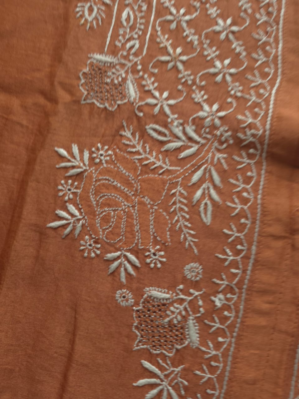 Soft Chanderi Silk semistithced co ord set with fine chikankari only