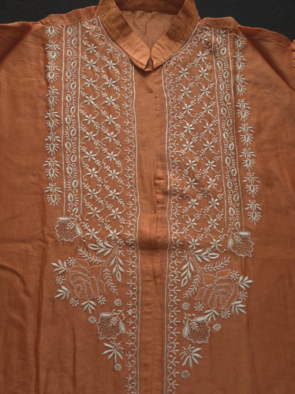 Soft Chanderi Silk semistithced co ord set with fine chikankari only