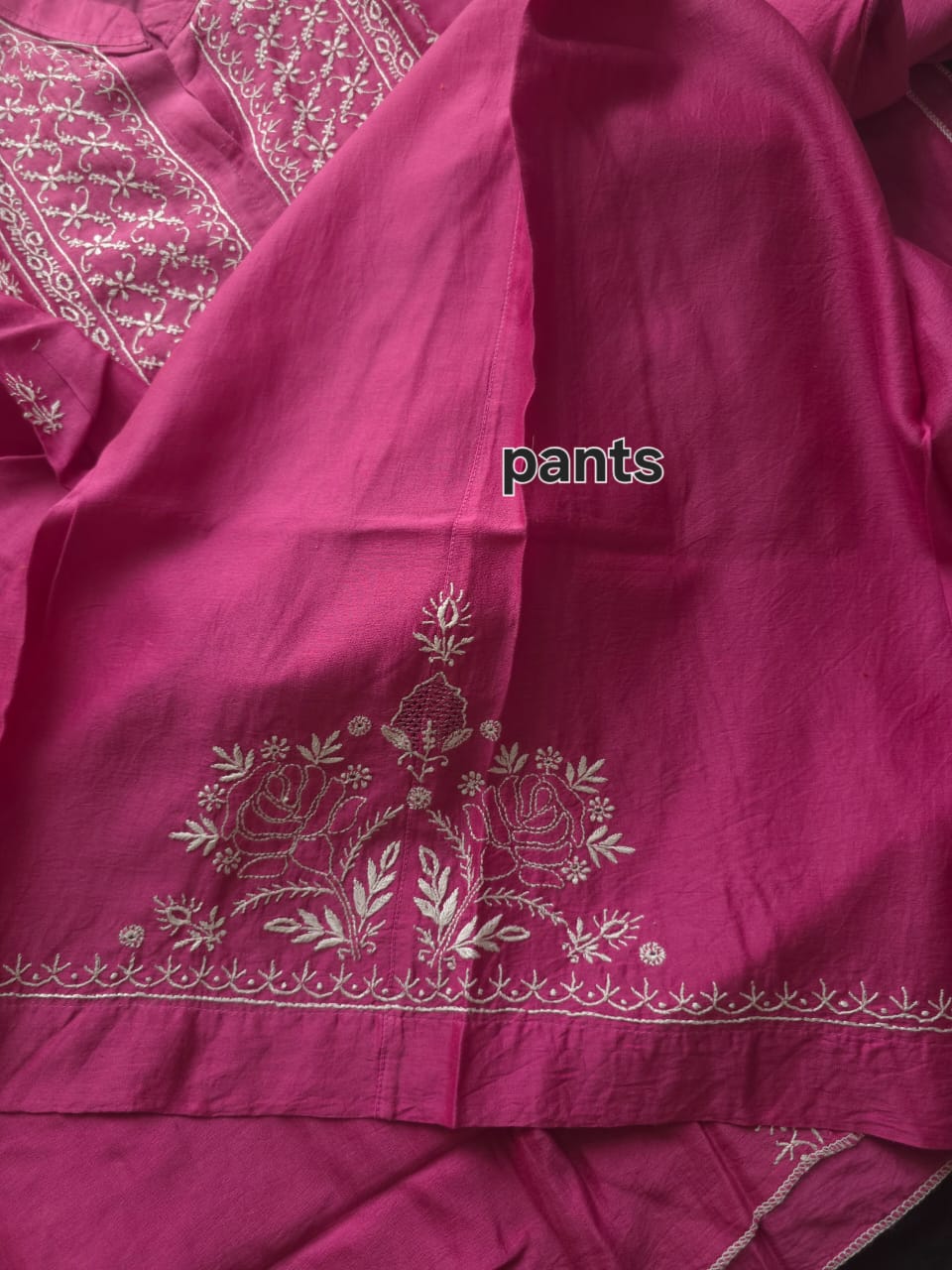Soft Chanderi Silk Co ord set with fine chikankari only