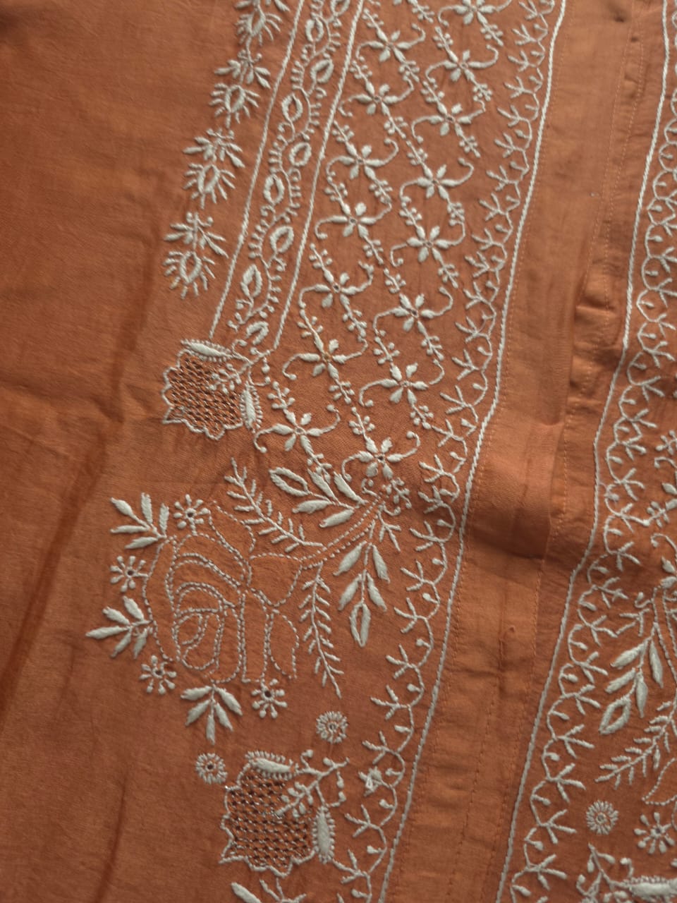 Soft Chanderi Silk semistithced co ord set with fine chikankari only