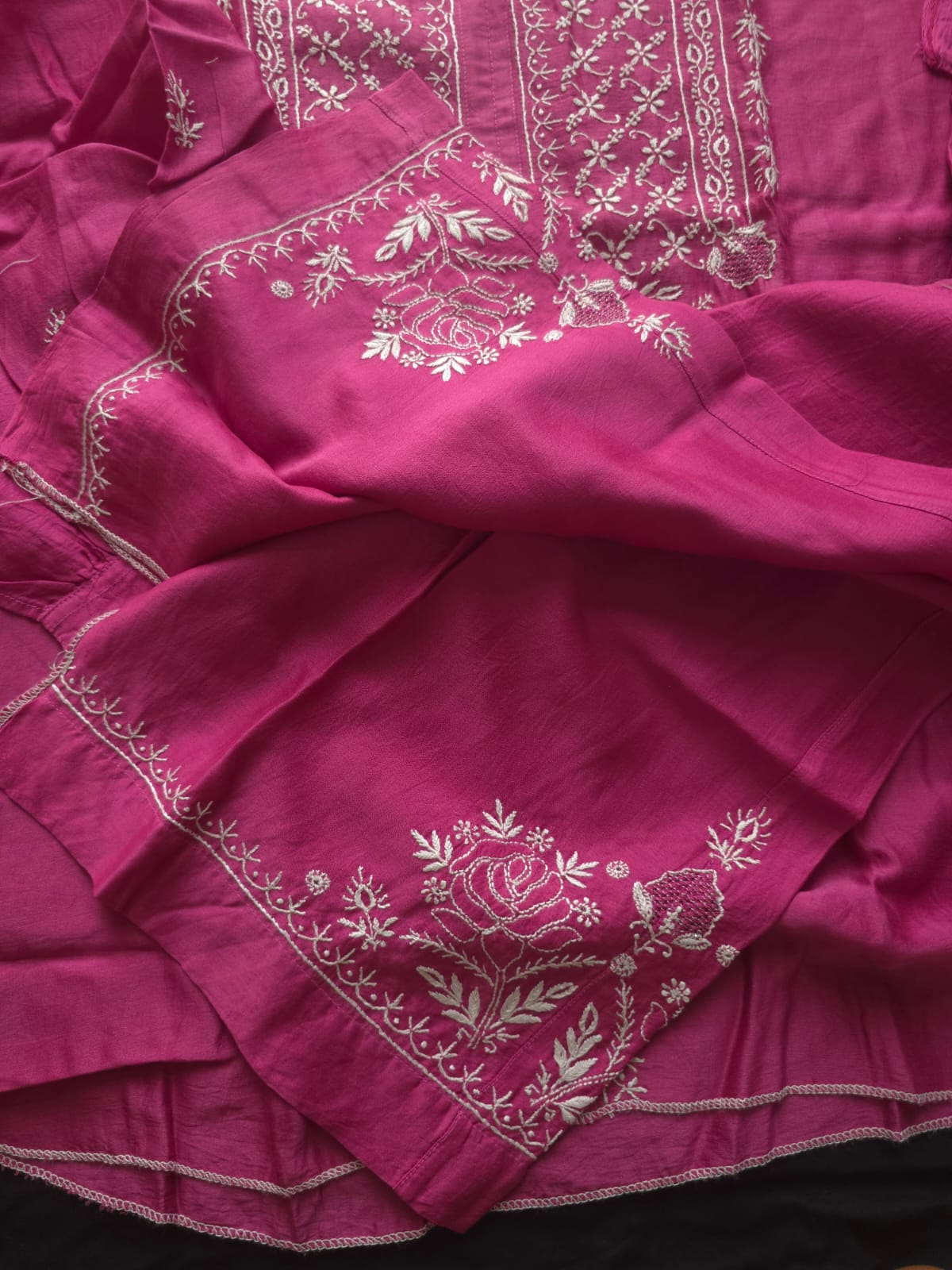 Soft Chanderi Silk Co ord set with fine chikankari only
