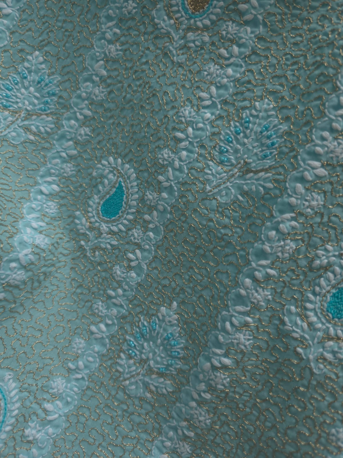 Sky Blue cotton unstitched full suit with chikankari and aari work