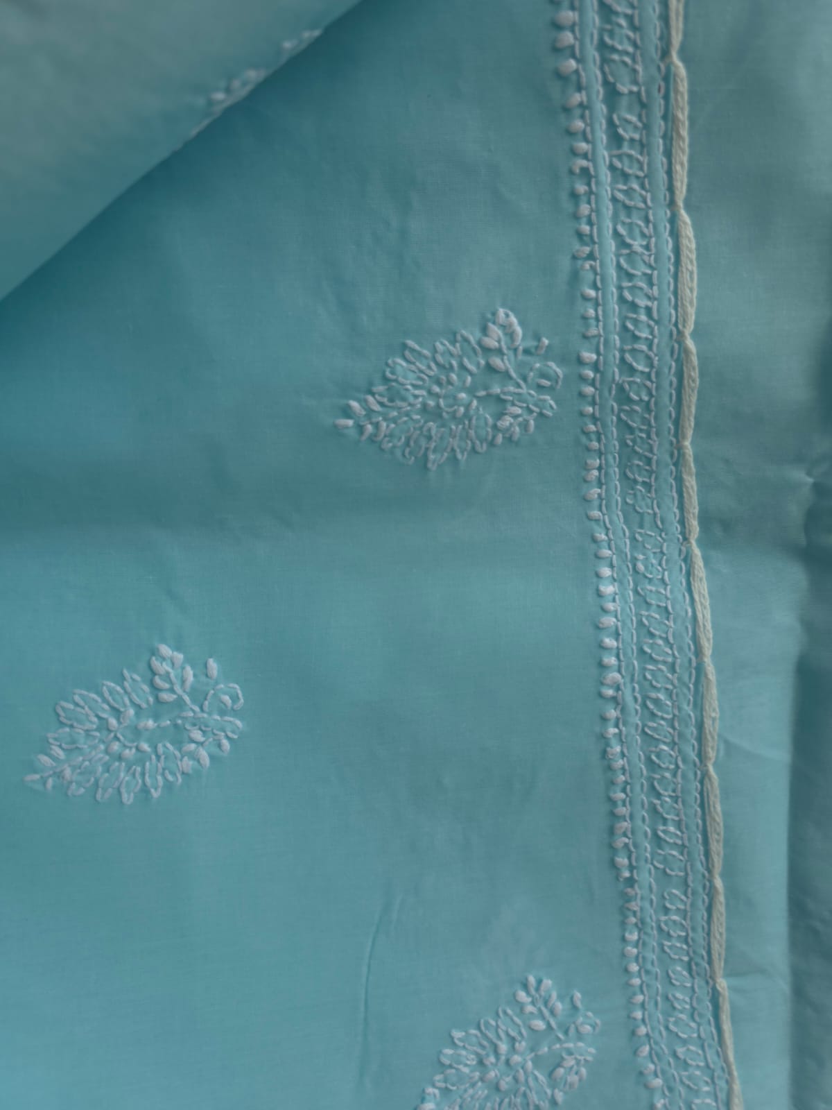 Sky Blue cotton unstitched full suit with chikankari and aari work