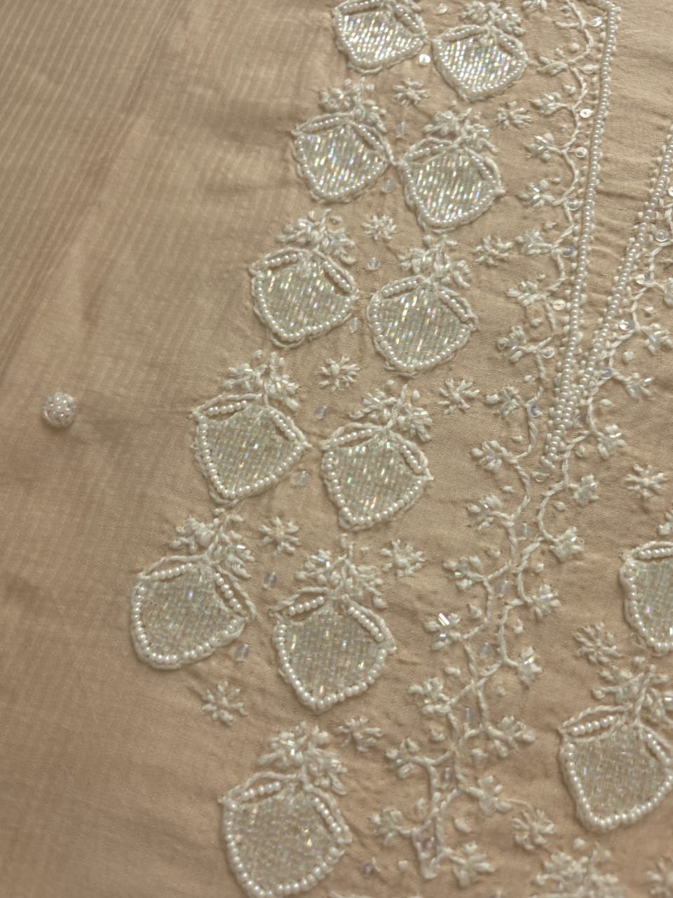 Hazelnut Beige color Maheshwari chanderi Semi stithced Co ord set with chikankari and embellishments